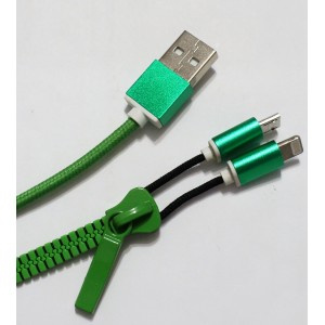 Кабель Usb 2in1 змейка (Iphone/micro) lighting+v8 зеленый Кабель Usb 2in1 змейка (Iphone/micro) lighting+v8 зеленый