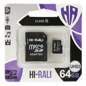 Micro SD карта памяти Hi-Rali 64GB UHS-3 10 класс с адаптером Micro SD карта памяти Hi-Rali 64GB UHS-3 10 класс с адаптером