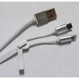 Кабель Usb 2in1 змейка (Iphone/micro) lighting+v8 белый Кабель Usb 2in1 змейка (Iphone/micro) lighting+v8 белый