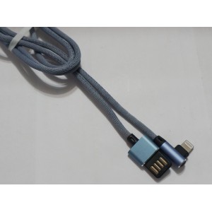 Кабель USB угловой Тканевые с плетеными проводами Lighting,iphon 7/8/X серый Кабель USB угловой Тканевые с плетеными проводами Lighting,iphon 7/8/X серый
