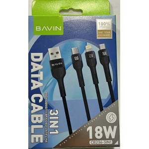 USB кабель быстрой зарядки и передачи данных для телефона BAVIN CB236, 3 в 1, 18W MICRO/LIGHTNING/TYPE-C 1 метр