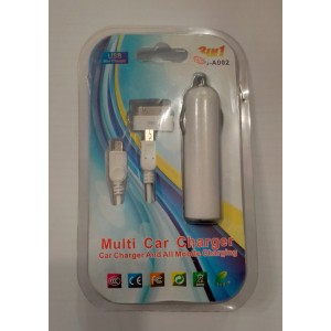 Автомобильное зарядное устройство  SUN-A002 3 in 1 + USB micro /mini /iphone 4