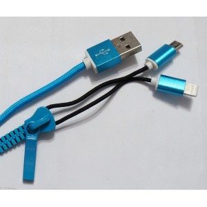 Кабель Usb 2in1 змейка (Iphone/micro) lighting+v8 голубой Кабель Usb 2in1 змейка (Iphone/micro) lighting+v8 голубой