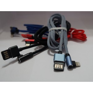 Кабель USB  угловой Тканевые  с плетеными проводами Lighting,iphon 7/8/X в ассортименте