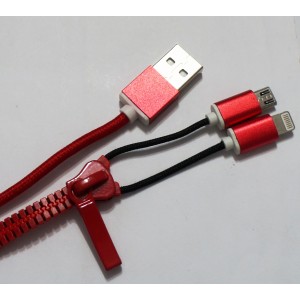 Кабель Usb 2in1 змейка (Iphone/micro) lighting+v8 красный Кабель Usb 2in1 змейка (Iphone/micro) lighting+v8 красный